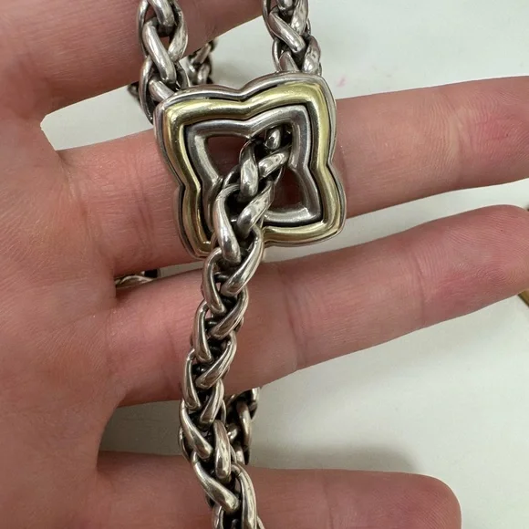 David Yurman Two-Tone Quatrefoil Lariat Adjustable Wheat Chain Necklace